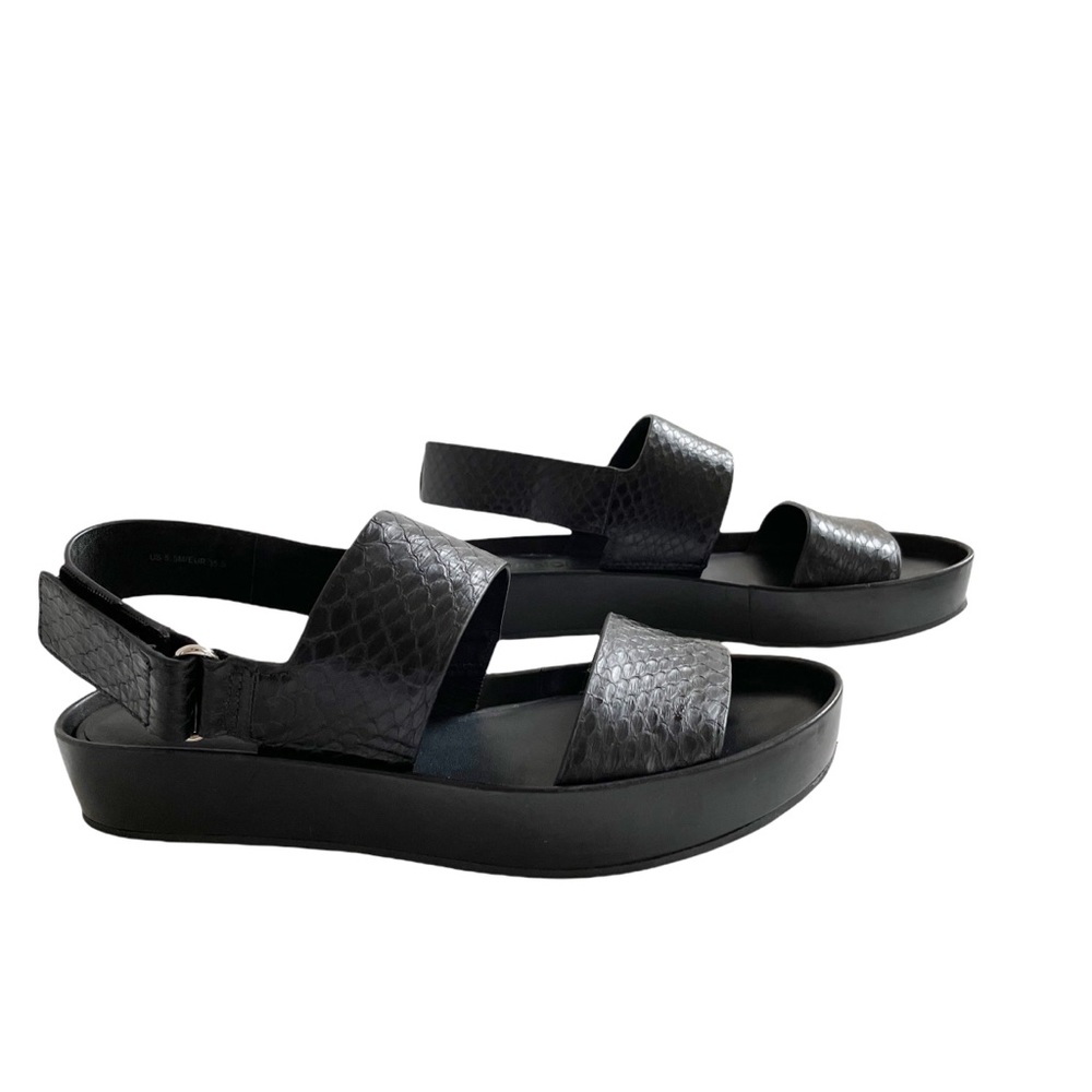 Vince Black Marett Leather Snake Effect Platform Sandal 5.5